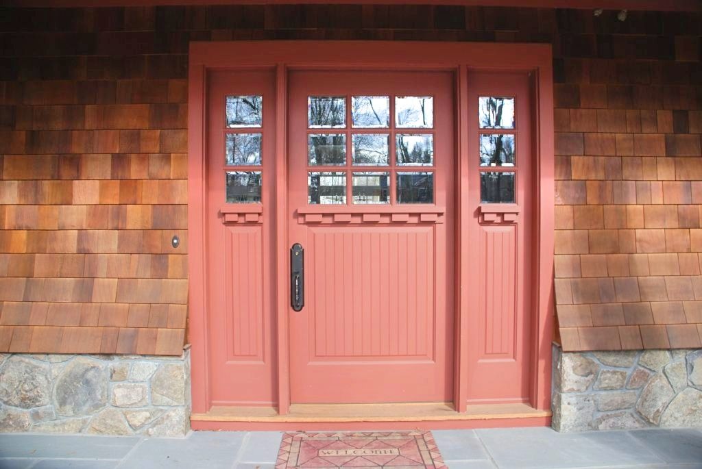 Front door of shingle style home in Rye Brook NY
