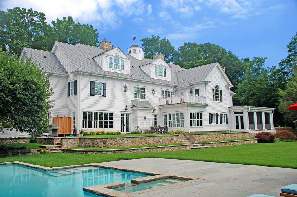 Grand Colonial home in Westport CT rear shown