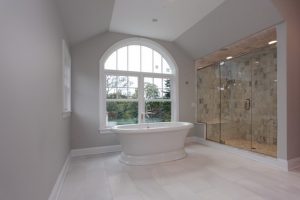 Master Bathroom with large window in rye ny home