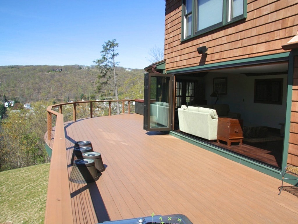 New Fairfield CT home design by DeMotte Architects deck shown