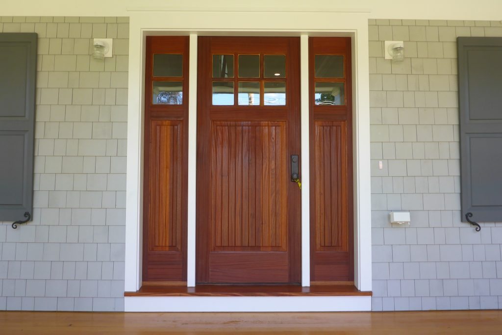 front door of shingle style home in rye ny by demotte architects new york architect