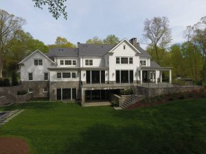 Contemporary Colonial spec house in Greenwich CT rear shown