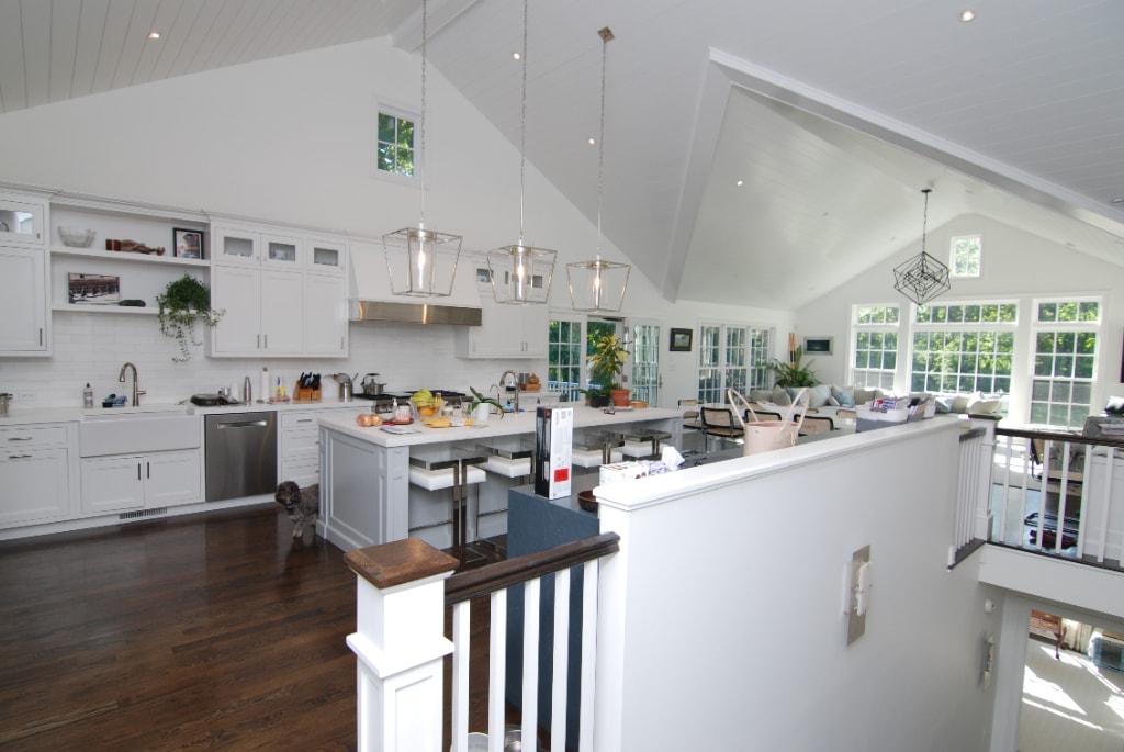 Home addition kitchen and family room shown in Rye